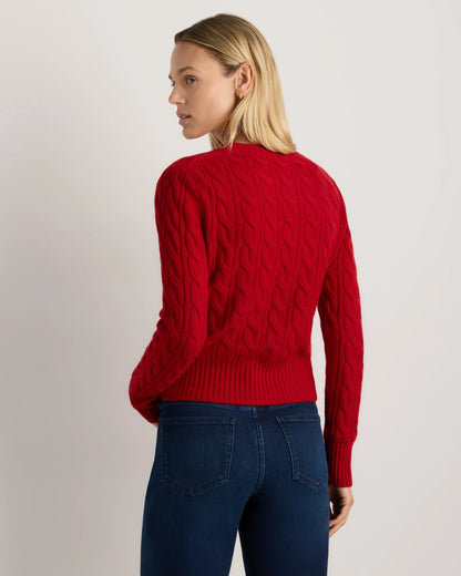 Mongolian Cashmere Shrunken Cable Crewneck Sweater - XS / Varsity Red