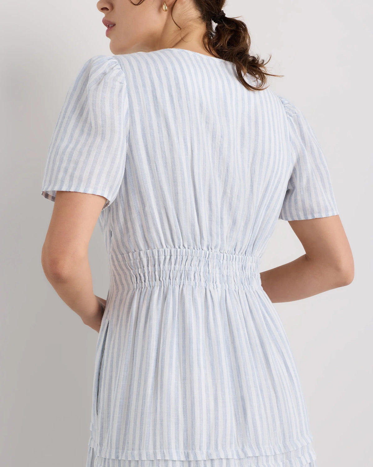 100% European Linen Tiered Maxi Dress - XS / Ivory Porcelain Blue Petite Floral