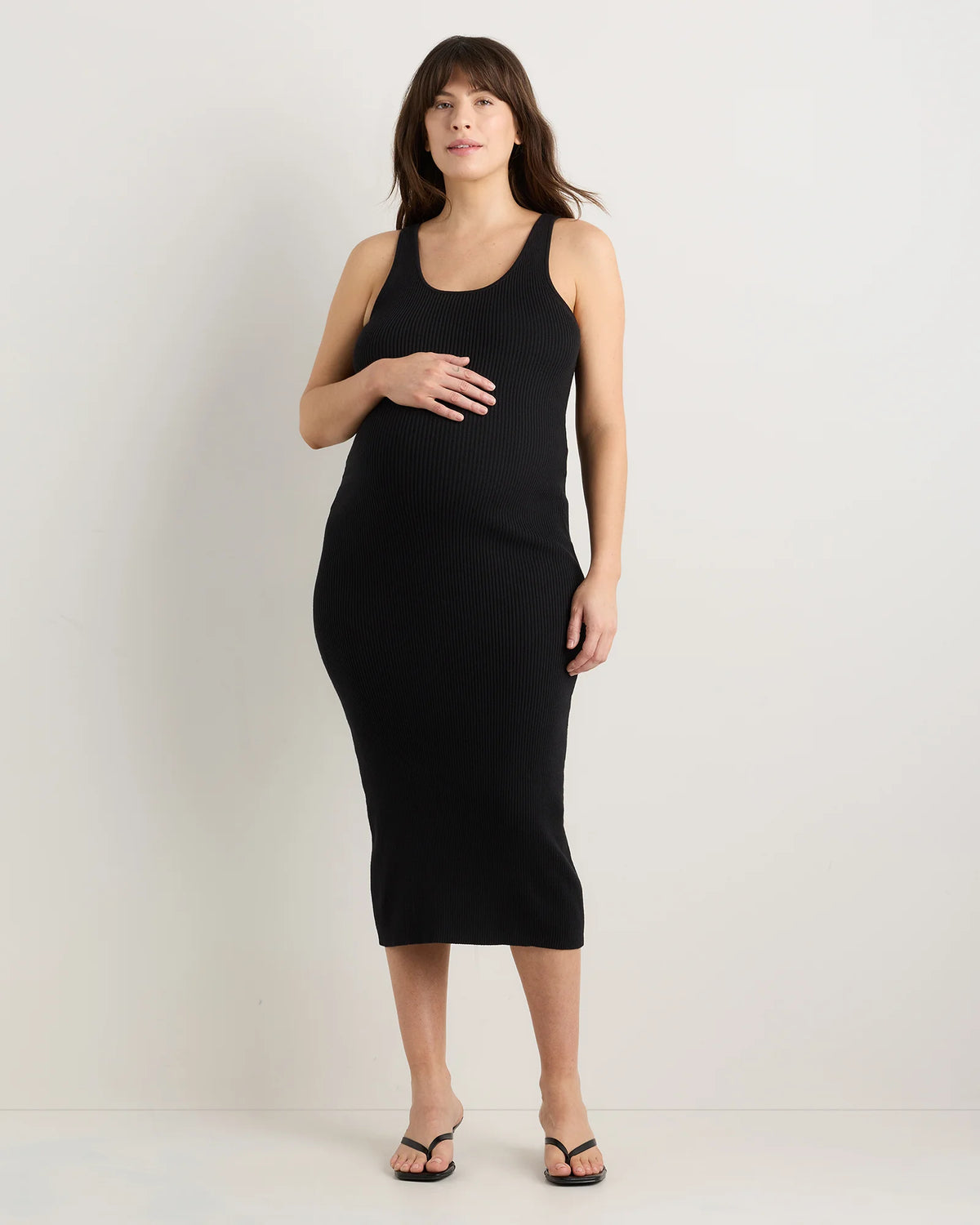 Lightweight Cotton Cashmere Maternity Fitted Midi Dress - XS / Mountain Spring Blue