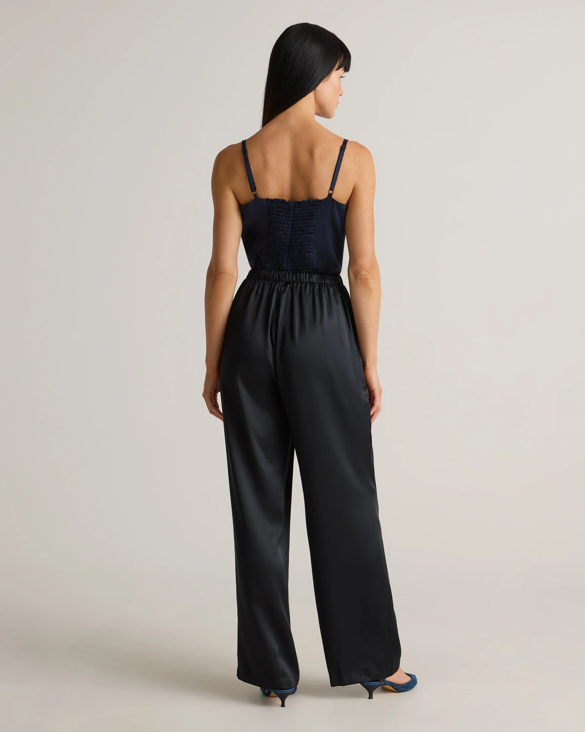 100% Washable Silk Drawstring Wide Leg Pants - XS / Champagne