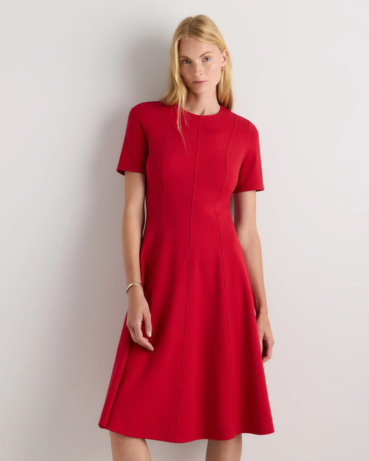 Ultra-Stretch Ponte Short Sleeve Midi Dress - XS / Ruby Red