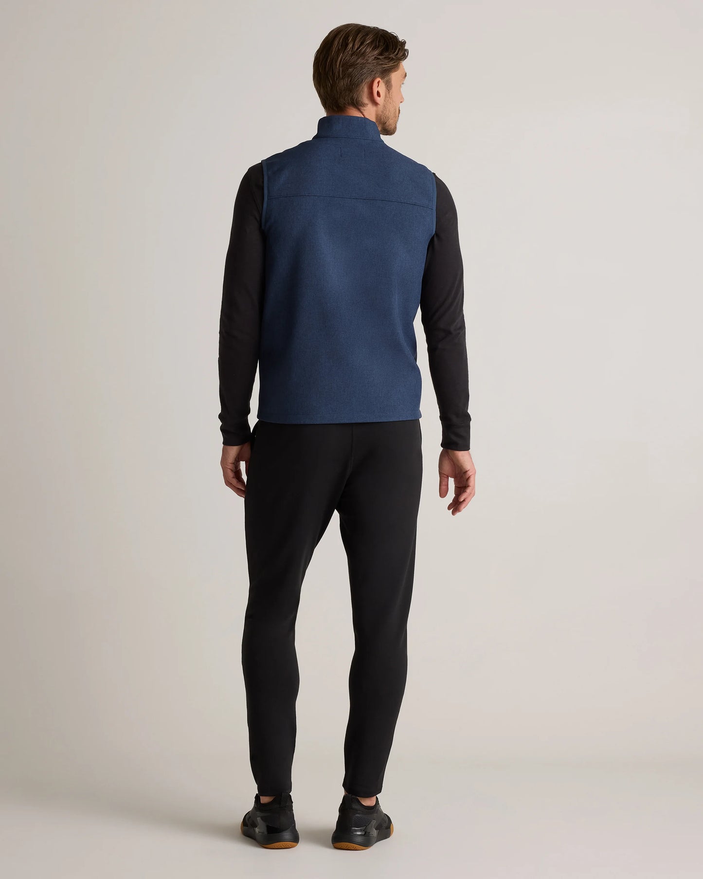 Softshell Fleece-Lined Full-Zip Vest - S / Heather Deep Navy