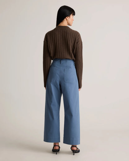 Organic Stretch Cotton Chino Cropped Wide Leg Pants - 0 / Aegean Blue