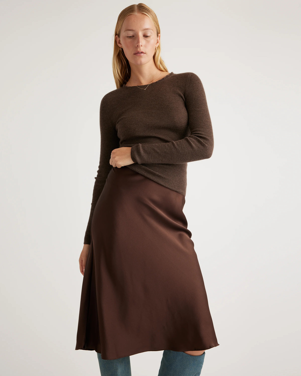 100% Washable Silk Skirt - XS / Champagne