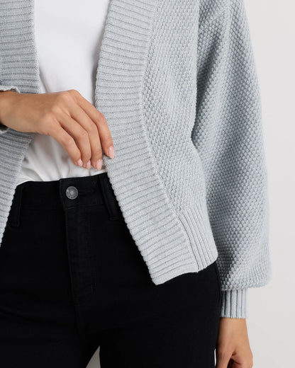 100% Organic Cotton Waffle Stitch Open Cardigan - XS / Sky Blue