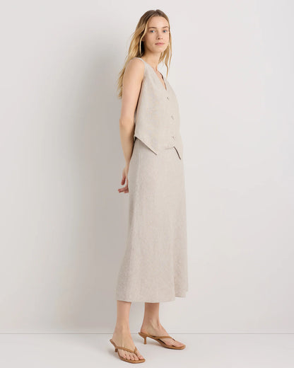 100% European Linen Midi Slip Skirt - XS / Bayberry Olive