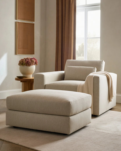 Ashford Deep Seat Ottoman in Performance Velvet - One Size / Ivory