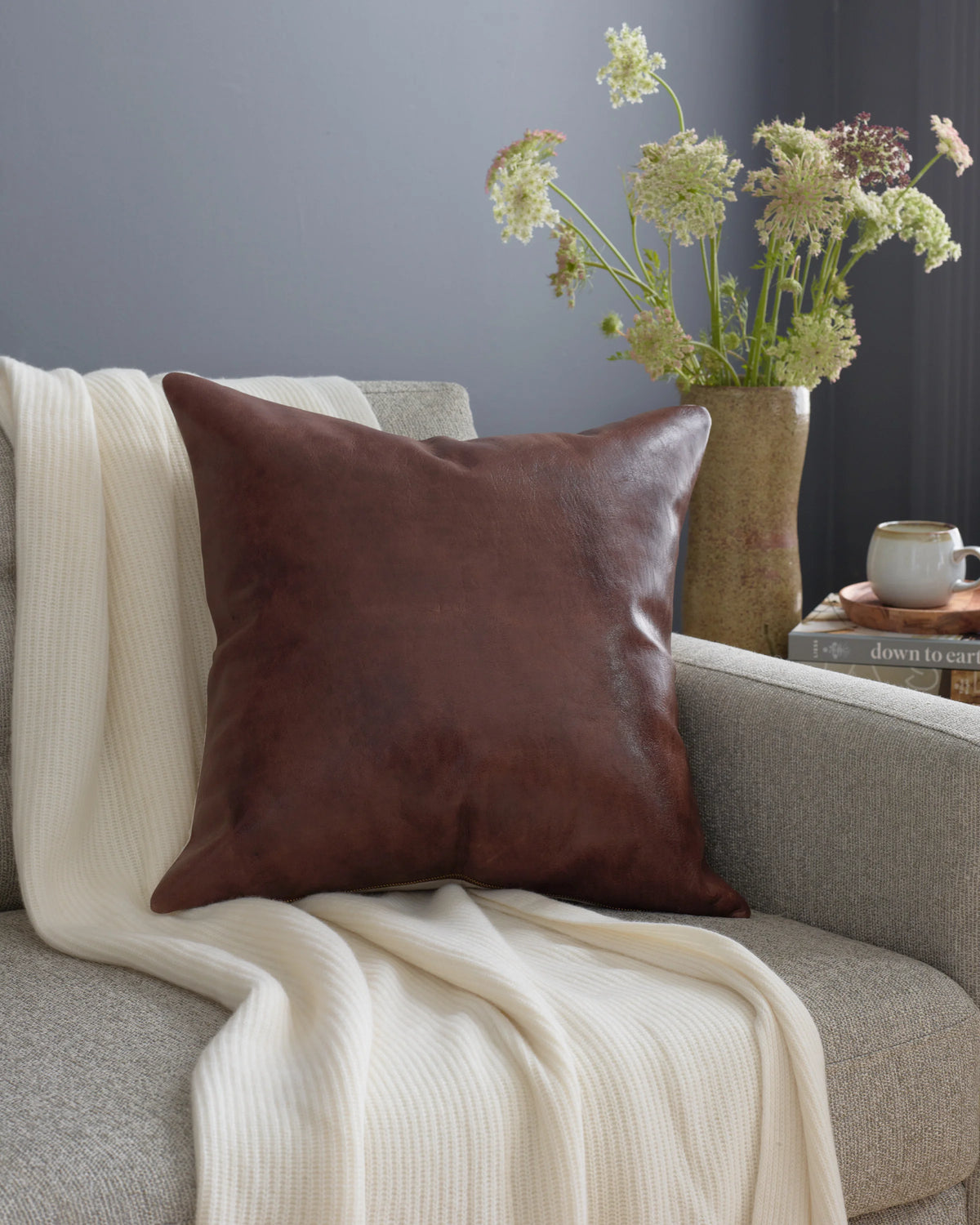 Solid Leather Pillow Cover - 20x20 / Cognac
