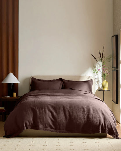 European Linen Double Flange Duvet Cover Set - Twin / Dusty Olive