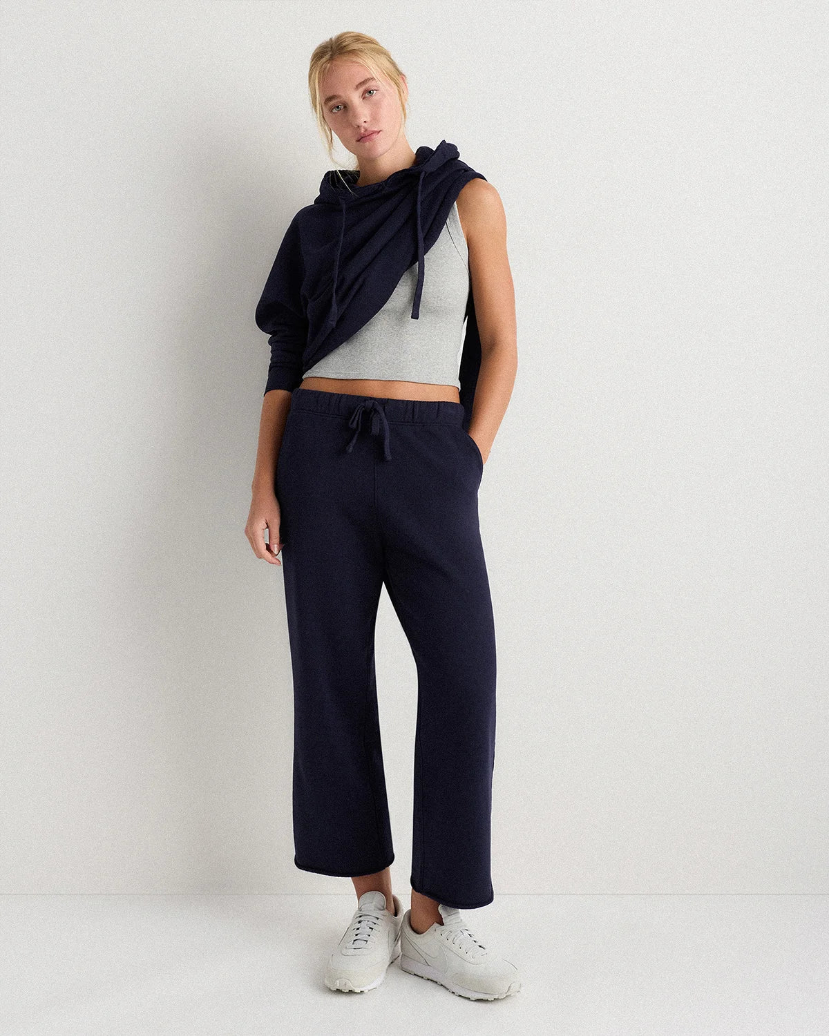 Organic French Terry Cropped Wide Leg Pants - XS / Ruby Red