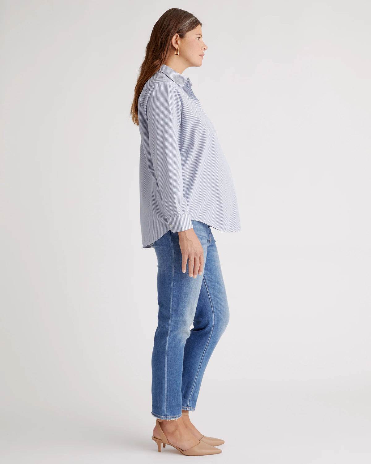 100% Organic Cotton Poplin Maternity Long Sleeve Shirt - XS / Classic White