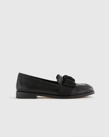 Italian Leather Bow Penny Loafer - 5 / Bone