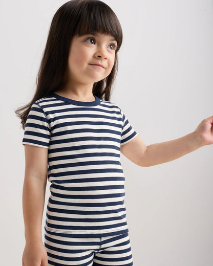 100% Organic Cotton Short Sleeve and Shorts Pajama Set - 2T / Navy Stripe