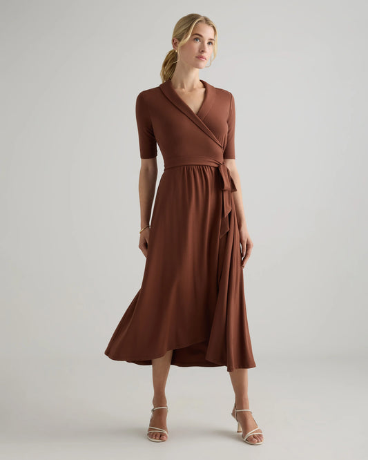 Tencel Jersey Midi Wrap Dress - XS / Brown