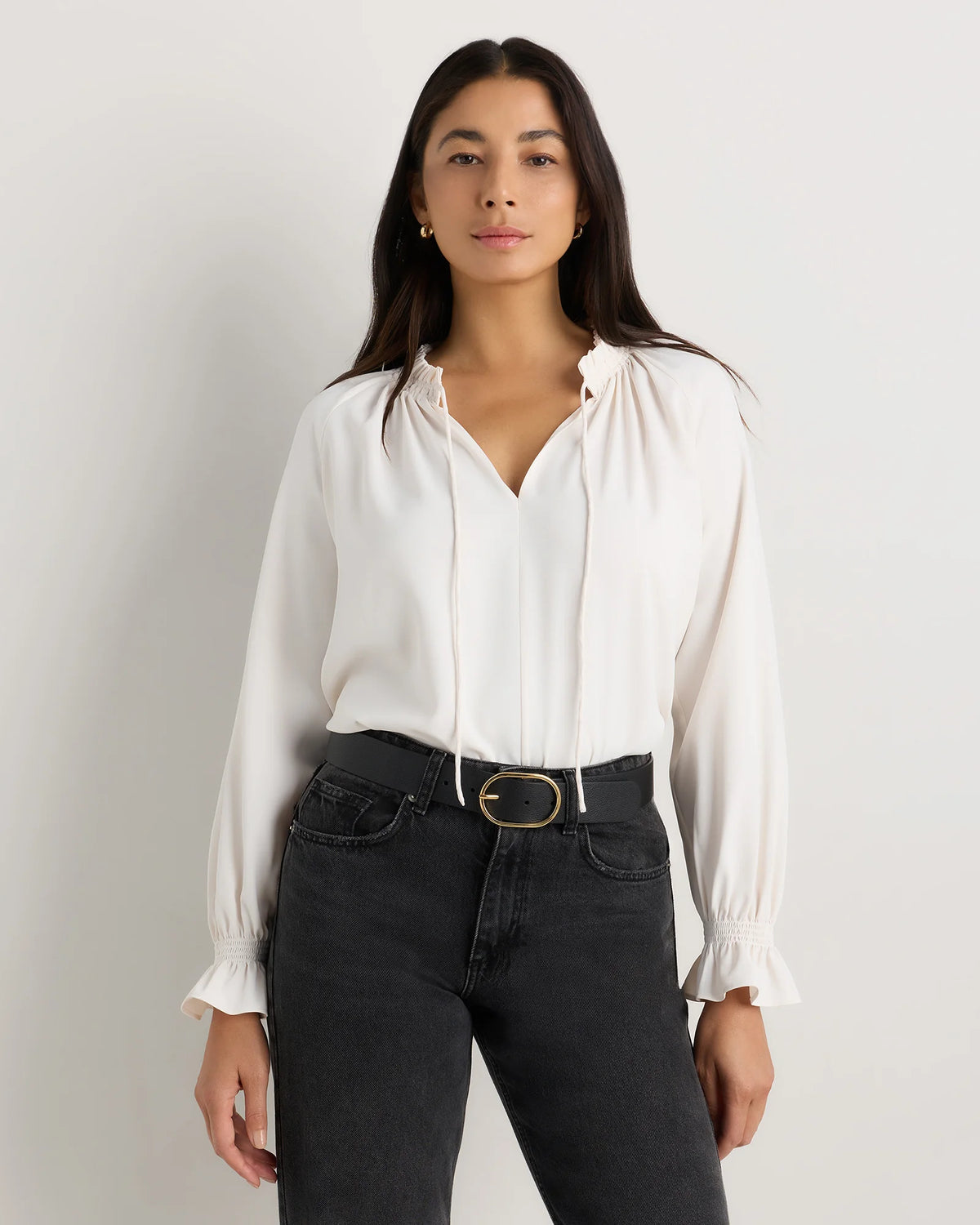 Drapey Chiffon Split Neck Long Sleeve Blouse - XS / Barolo Burgundy