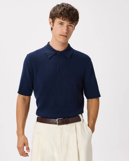 100% Mongolian Cashmere Short Sleeve Polo Sweater - S / Heather Storm Blue