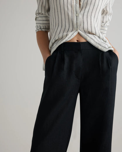 100% European Linen Pleated Trouser - 0 / Bayberry Olive