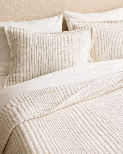 Organic Cotton Channel Stitch Coverlet Set - Twin / Coral Pink