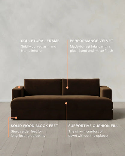 Sierra Curved Arm Sofa in Performance Velvet - 7ft / Sable