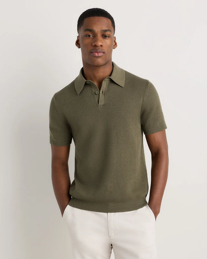 100% Organic Cotton Mesh-Stitch Sweater Polo - XS / Charcoal