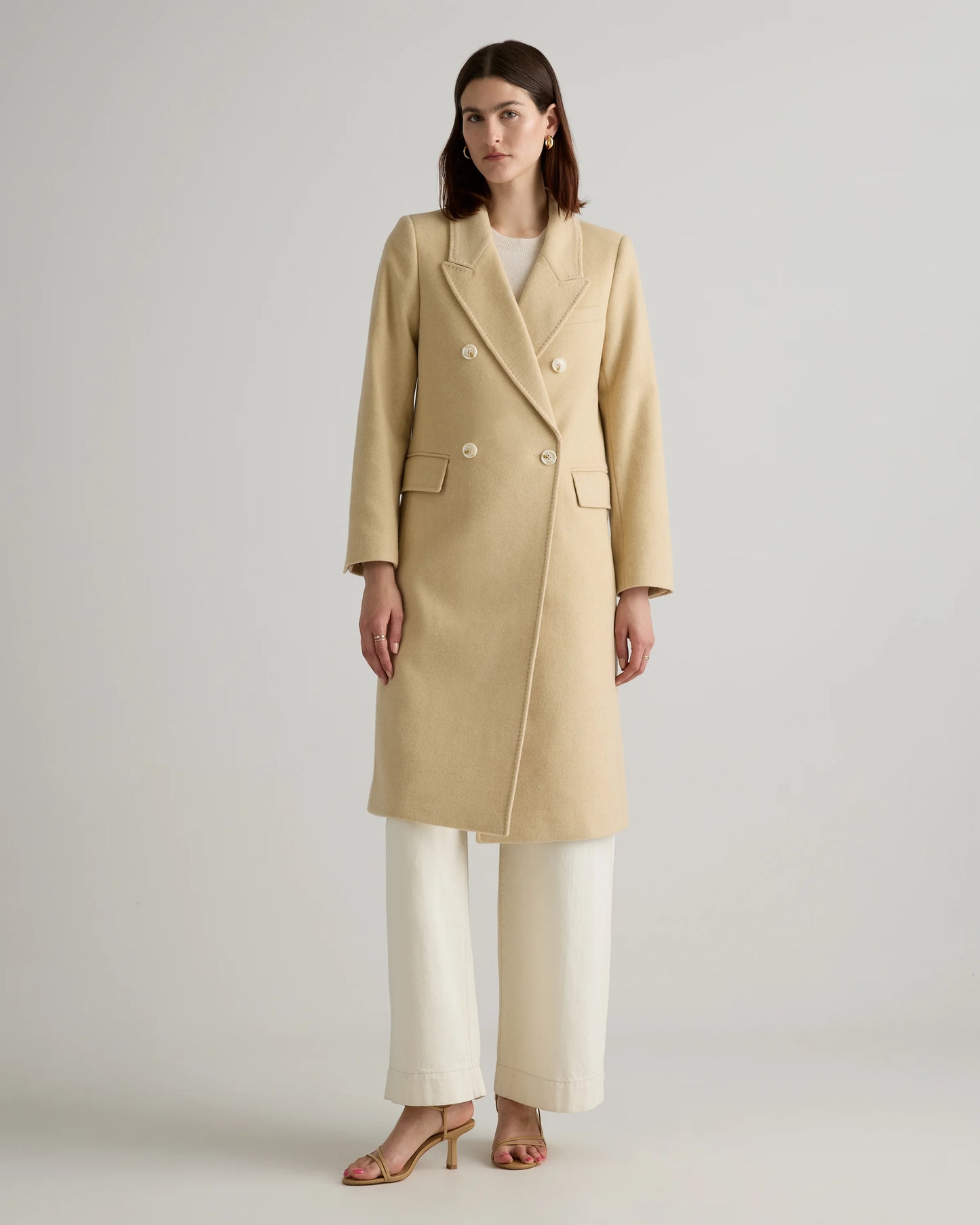 Italian Wool Double-Breasted Coat - XS / Heather Buttercream