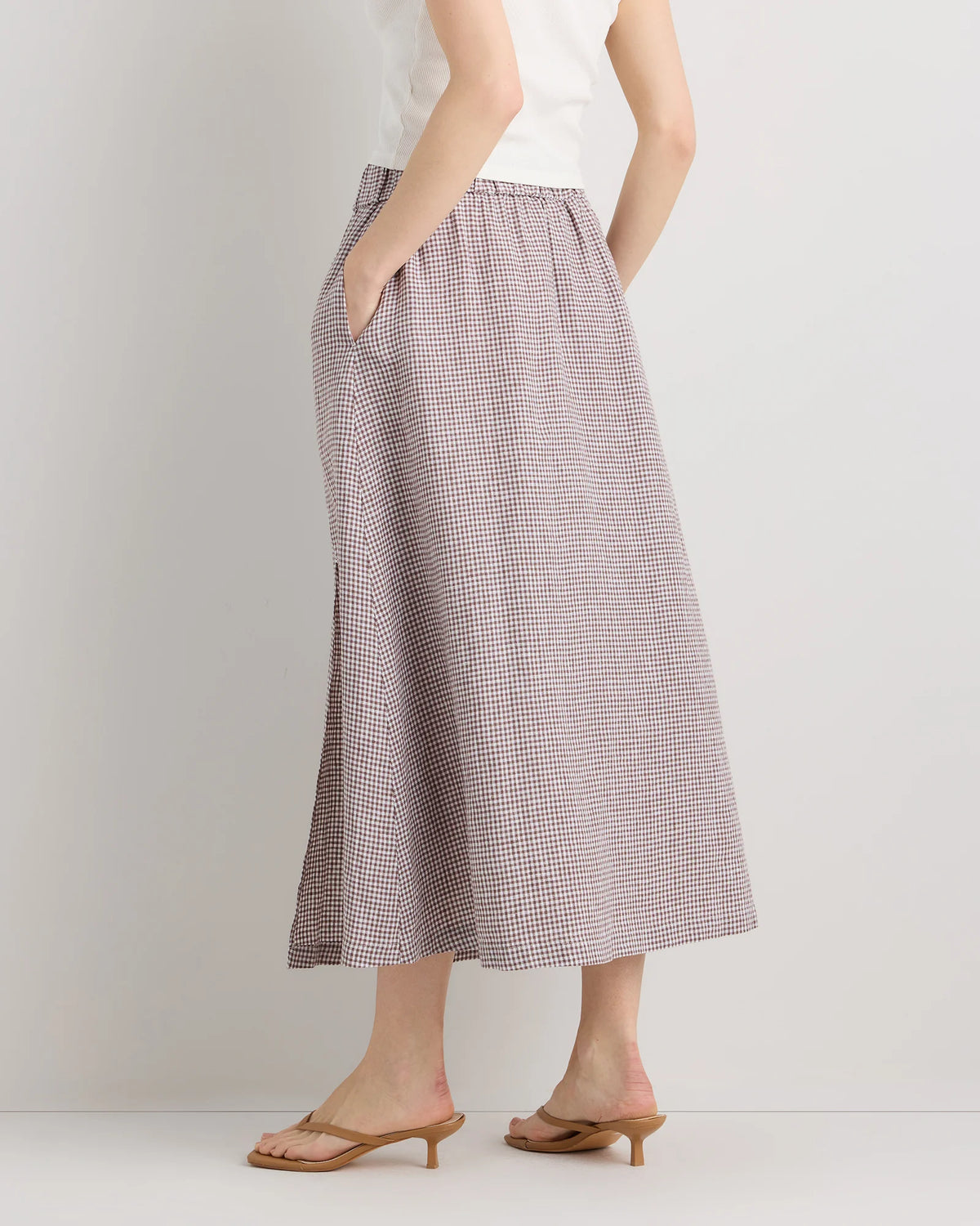 100% European Linen Maxi Skirt - XS / Classic Mini Gingham