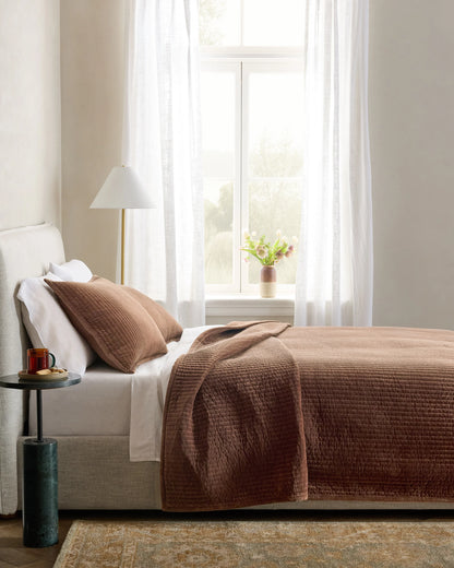 Cotton Velvet Channel Quilt Set - Full/Queen / Glacier Blue