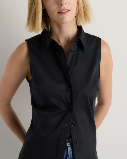 Organic Stretch Cotton Tailored Sleeveless Shirt - XS / Classic White