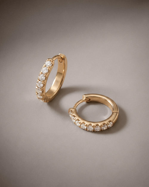 14K Gold Pave Diamond Second Piercing Tiny Huggie - Pair - One Size / Yellow Gold