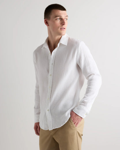 100% Organic Cotton Gauze Long Sleeve Shirt - S / White
