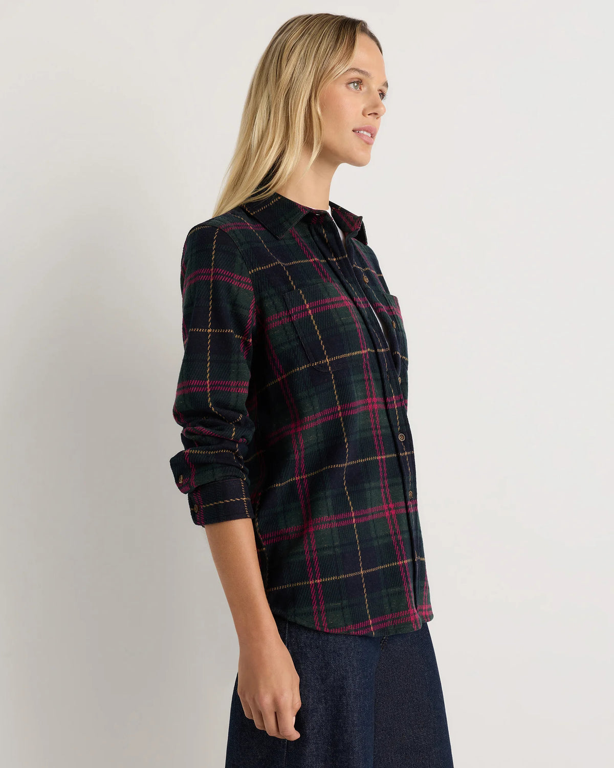 Stretch Sweater Fleece Shirt - XS / Navy/Red/Yellow Check