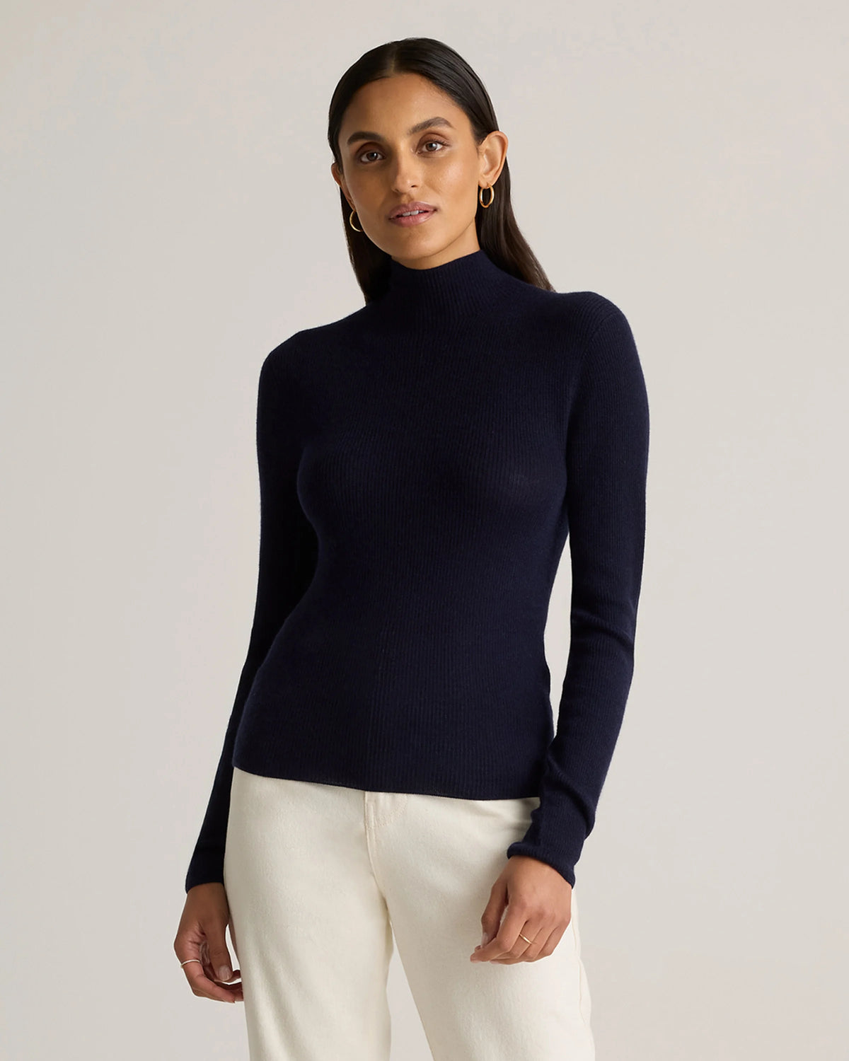 Featherweight Cashmere Ribbed Mockneck Sweater - XS / Deep Navy