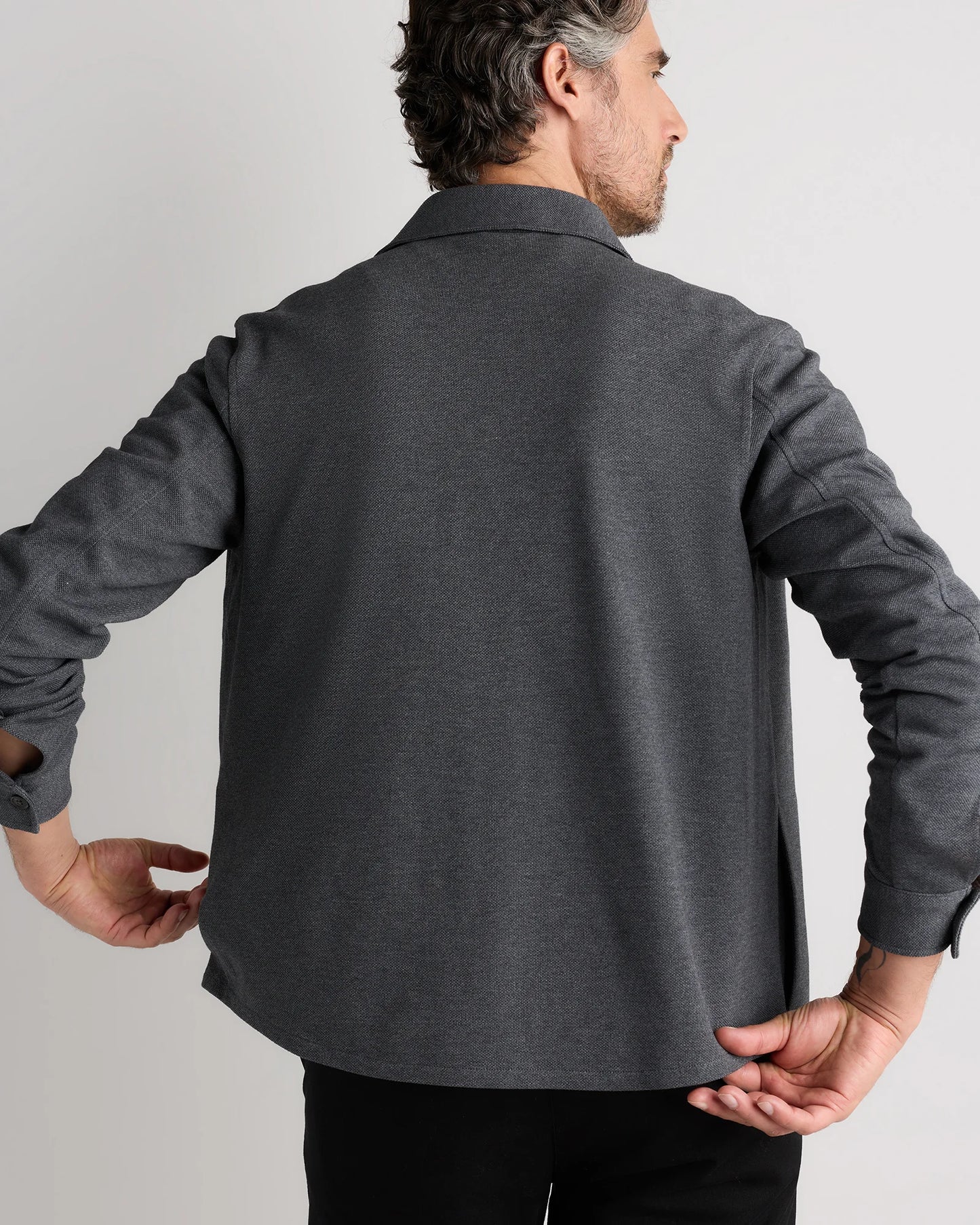 Cotton Pique Knit Overshirt - XS / Heather Charcoal