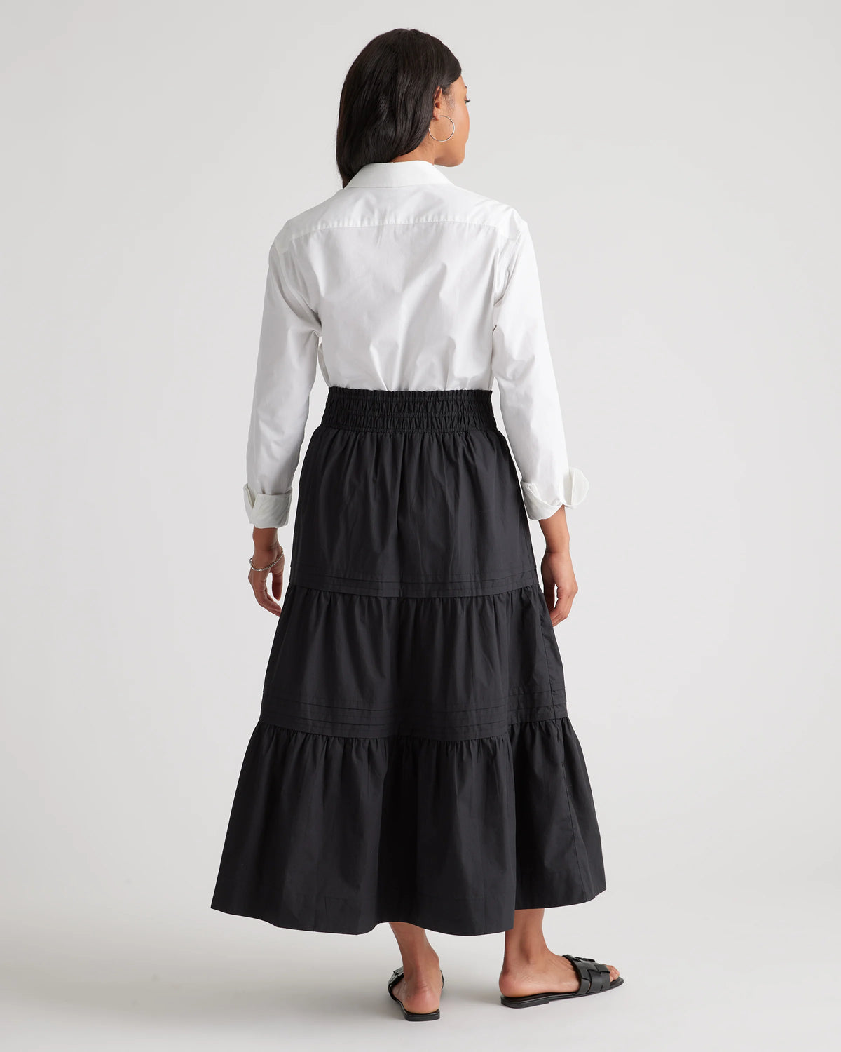100% Organic Cotton Poplin Tiered Maxi Skirt - XS / Black