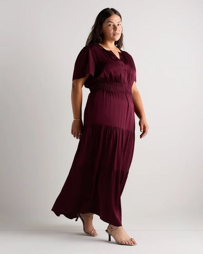 Washable Stretch Silk Tiered Maxi Dress - 1X / Navy