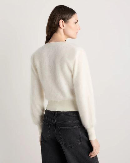Brushed Cashmere Shrunken V-Neck Sweater - XS / Heather Grey