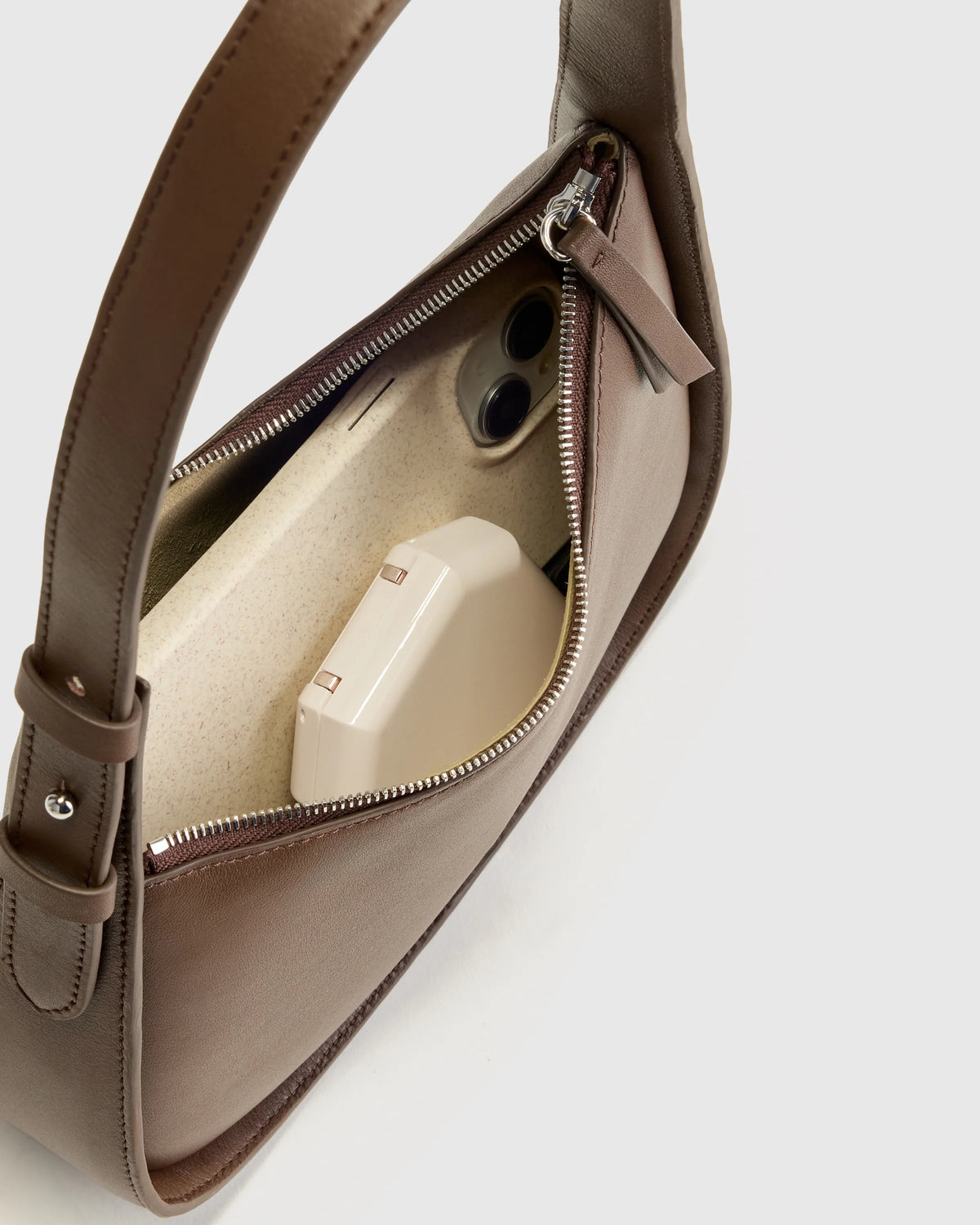 Italian Leather Asymmetrical Mini Shoulder Bag - One Size / Shell Pink