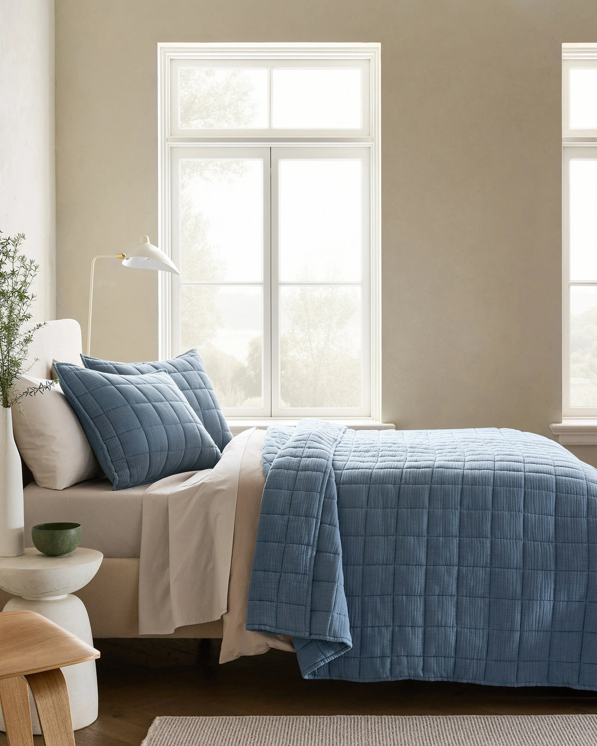 Organic Cotton Gauze Box Quilt Set - Twin / Mineral