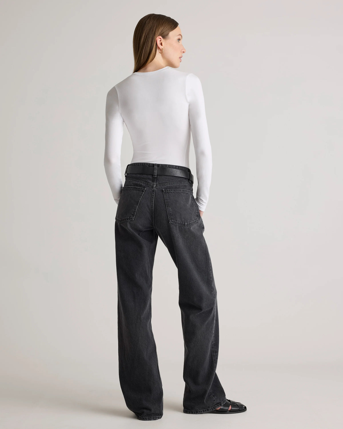 Stretch Cotton Jersey Fitted Long Sleeve T-Shirt - XS / Linen White
