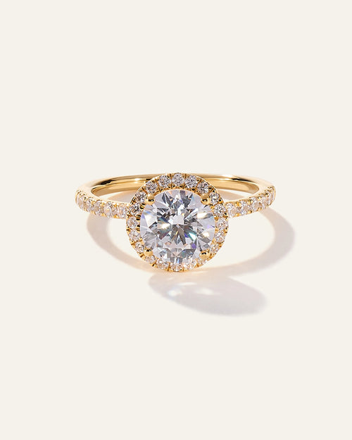 Lab Grown Diamond Round Halo Pave Engagement Ring - 1.50ct - 4 / Yellow Gold