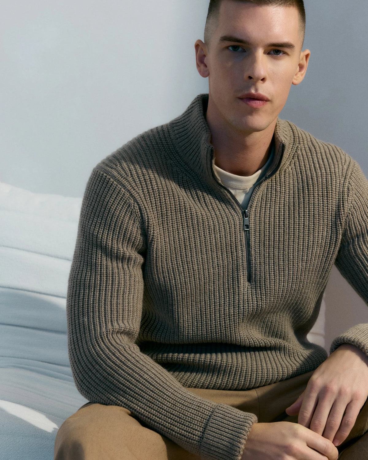 Australian Merino Wool Half Zip Sweater - S / Heather Bone