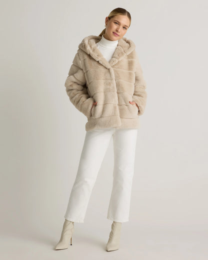 Hooded Faux Fur Jacket - XS / Black