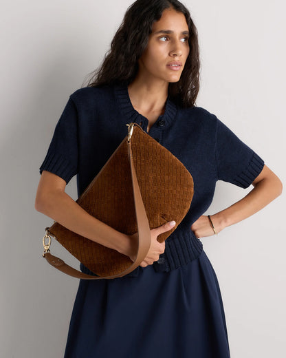 Sloane Suede Handwoven Shoulder Bag - One Size / Sand