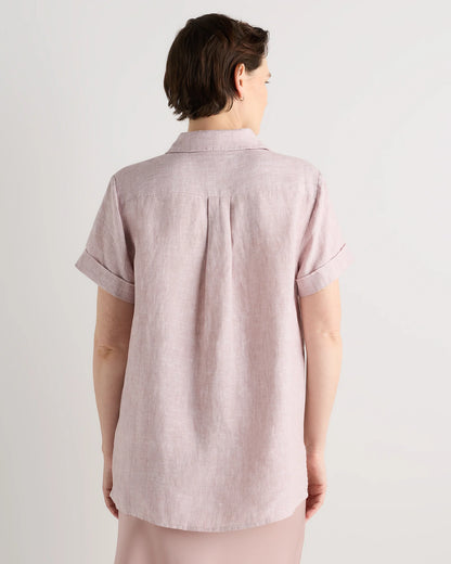 100% European Linen Maternity Camp Shirt - XS / Blue Pinstripe