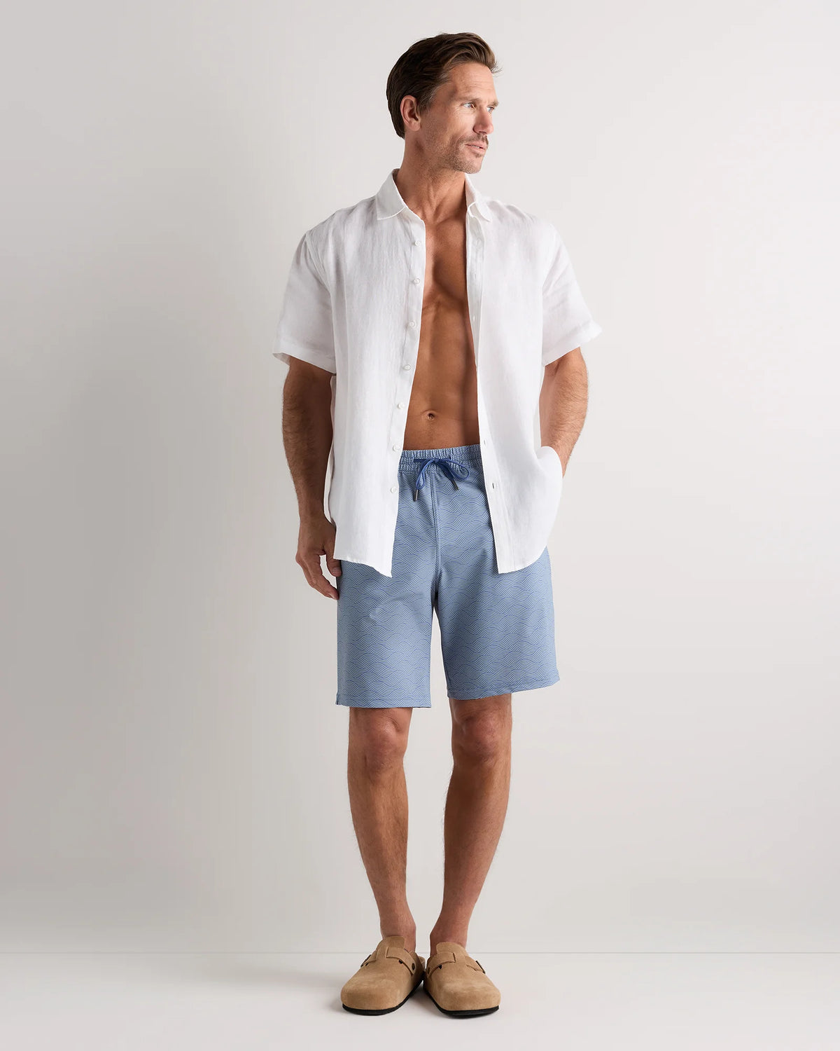 Italian Swim Trunks - 9" - S / Navy Palms