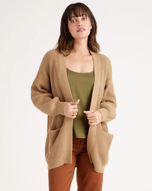 100% Organic Cotton Oversized Cardigan - XS / Camel