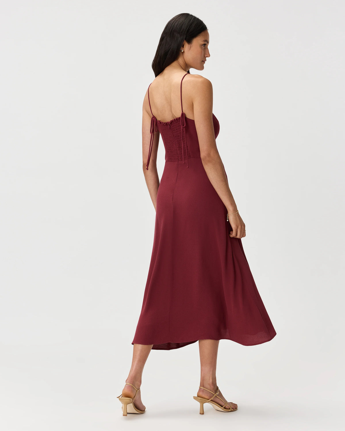 Lightweight Crepe Sweetheart Midi Dress - XS / Maroon
