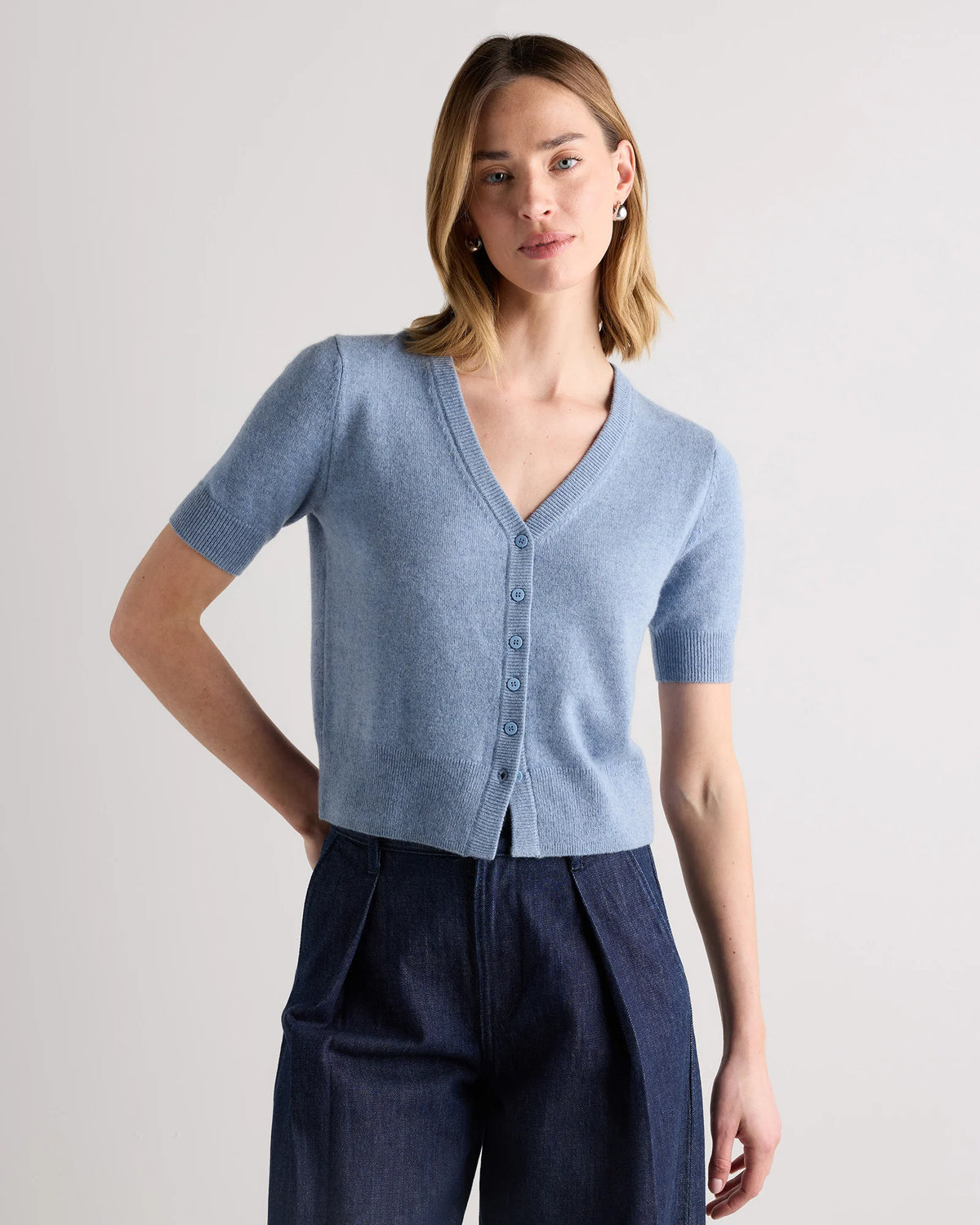 Mongolian Cashmere Short Sleeve Cardigan - XS / Oatmeal