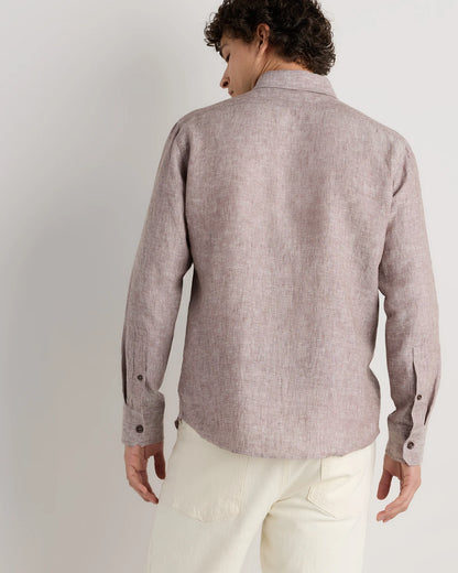 100% European Linen Utility Shirt - S / Taupe Brown Chambray
