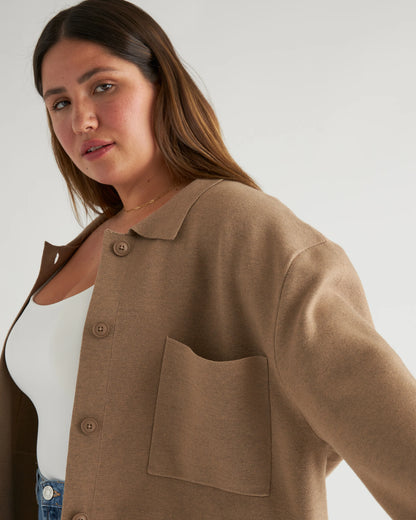 Eco-Knit Milano Stitch Oversized Shirt Jacket - XS / Heather Grey